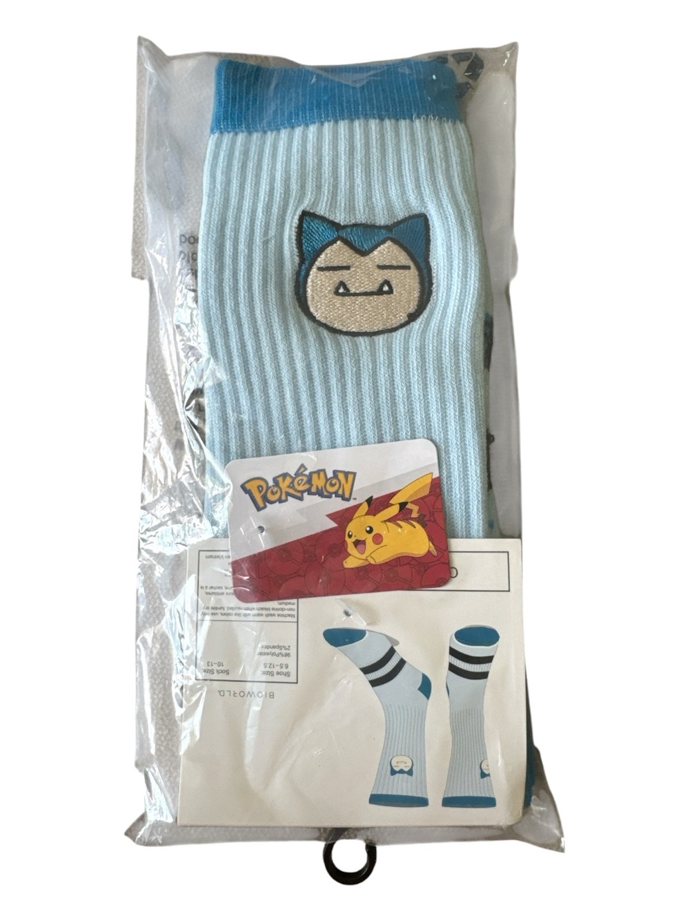 Bioworld Pokémon Snorlax Embroidered Crew Socks Light Blue Size 6.5-12.5 NWT